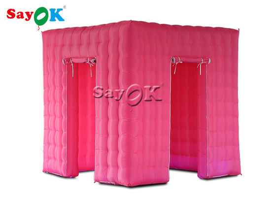 เต็นท์ปาร์ตี้พองสีชมพูลูกบาศก์พองภาพถ่ายบูธเต็นท์เชลล์พร้อมไฟ LED เปลี่ยนสี